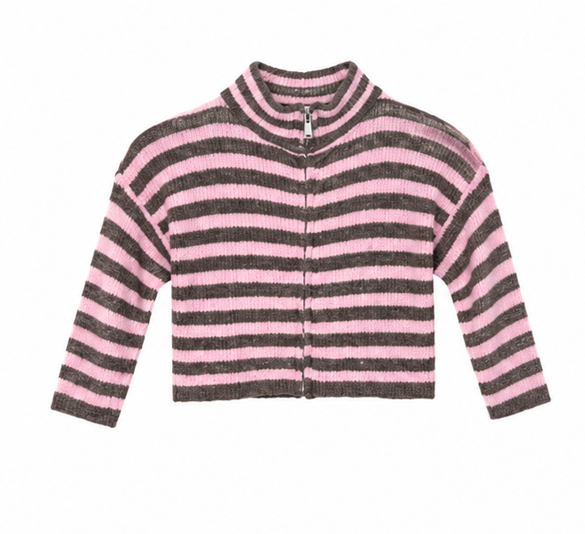 Lavibell Mini Zip Stripe Knit Cardigan