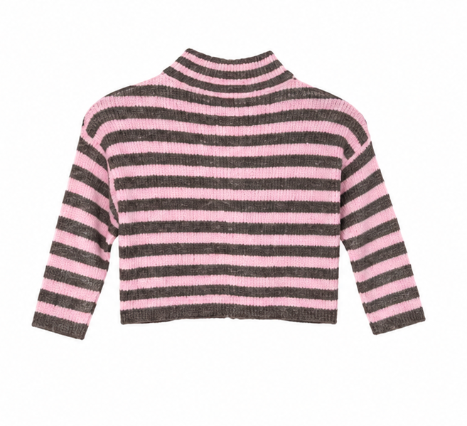 Lavibell Mini Zip Stripe Knit Cardigan