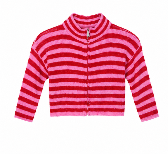 Lavibell Mini Zip Stripe Knit Cardigan