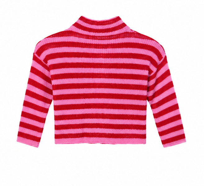 Lavibell Mini Zip Stripe Knit Cardigan