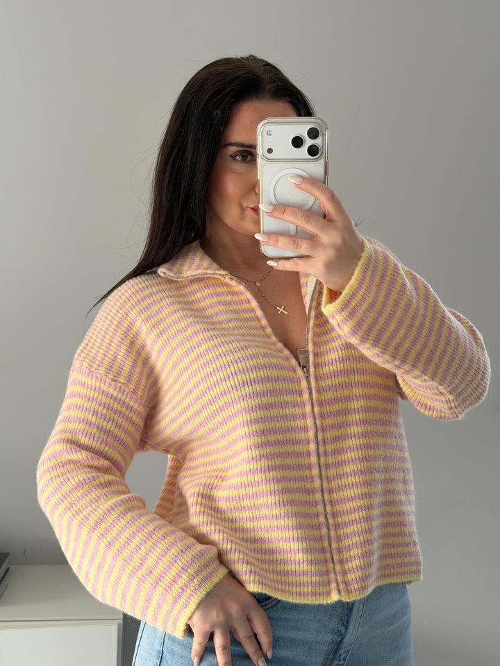 Cardigan Zip Wool Stripe
