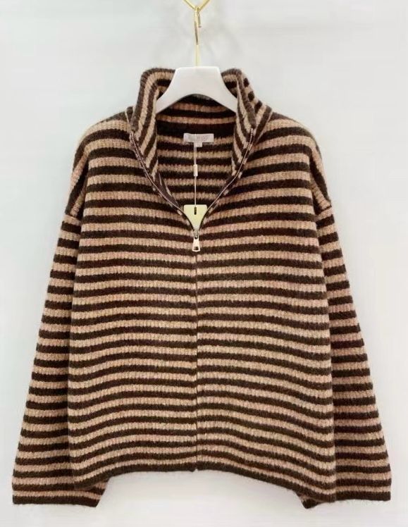 Gestreifte Strickjacke mit Reißverschluss