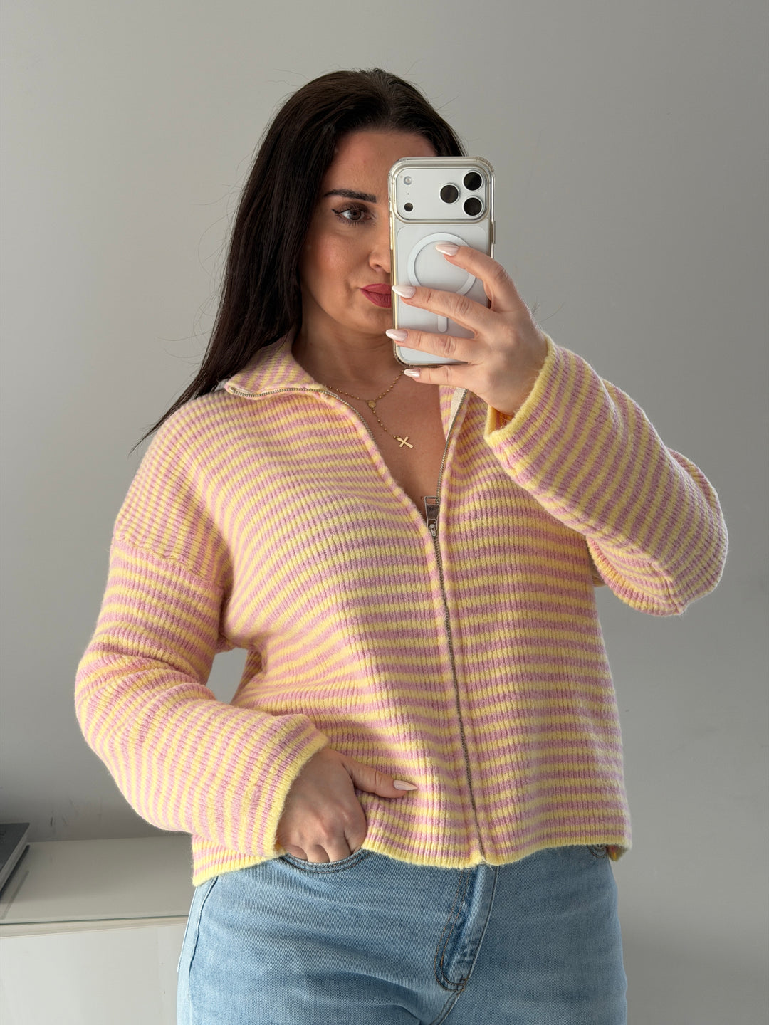 Cardigan Zip Wool Stripe