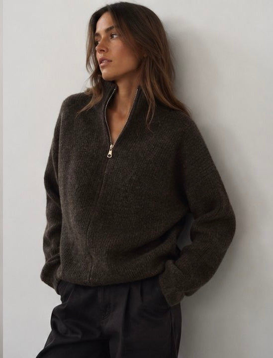 Oversize Strickpullover mit Stehkragen & Reißverschluss