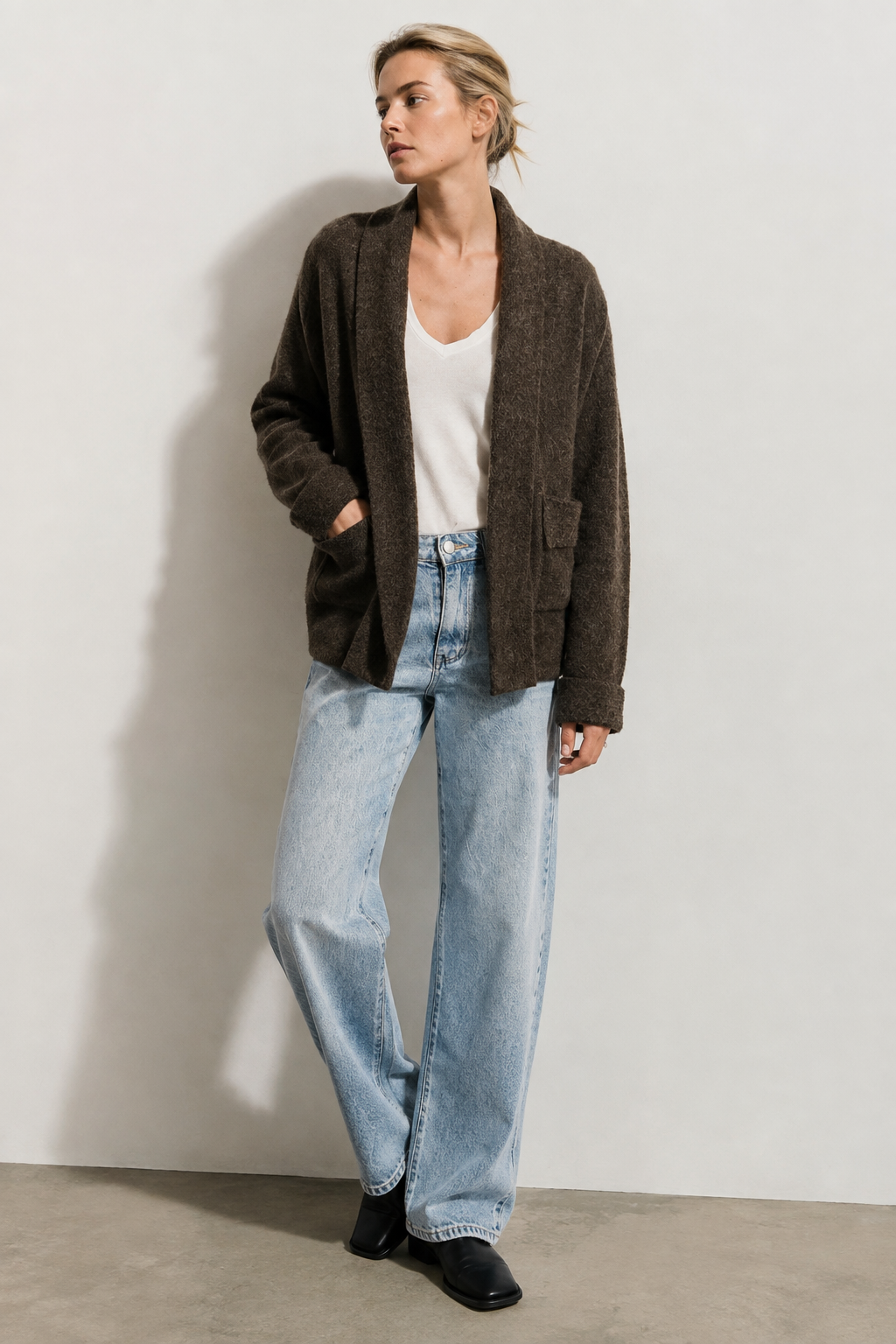 Long-Strickcardigan mit Schalkragen & Taschen