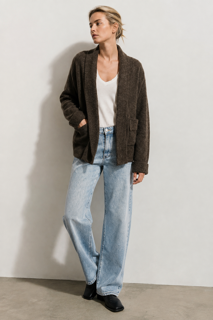 Long-Strickcardigan mit Schalkragen & Taschen
