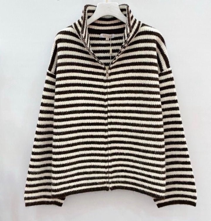Gestreifte Strickjacke mit Reißverschluss