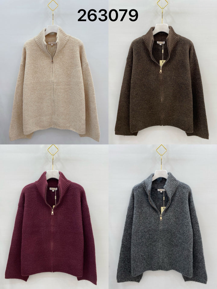 Oversize Strickpullover mit Stehkragen & Reißverschluss