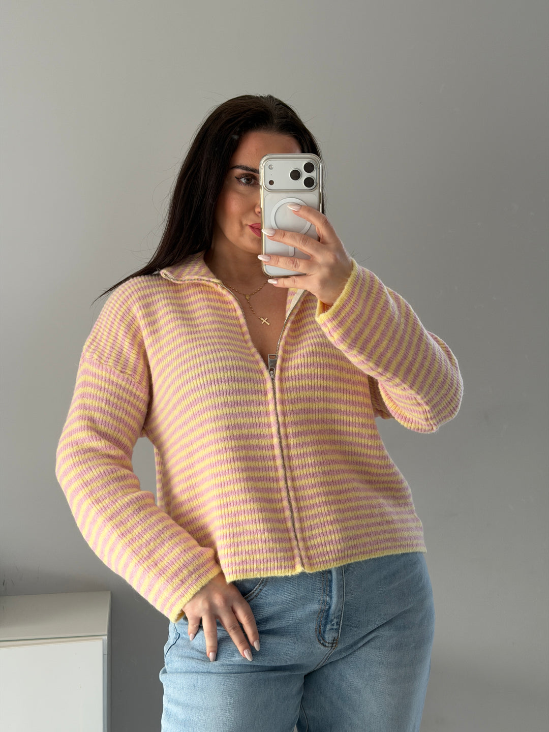 Cardigan Zip Wool Stripe