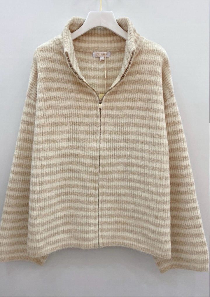 Gestreifte Strickjacke mit Reißverschluss