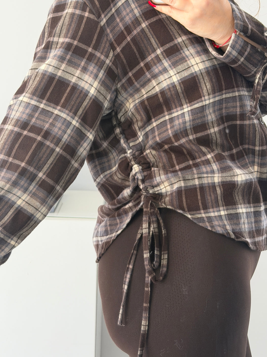 Karierte Bluse mit Raffdetails