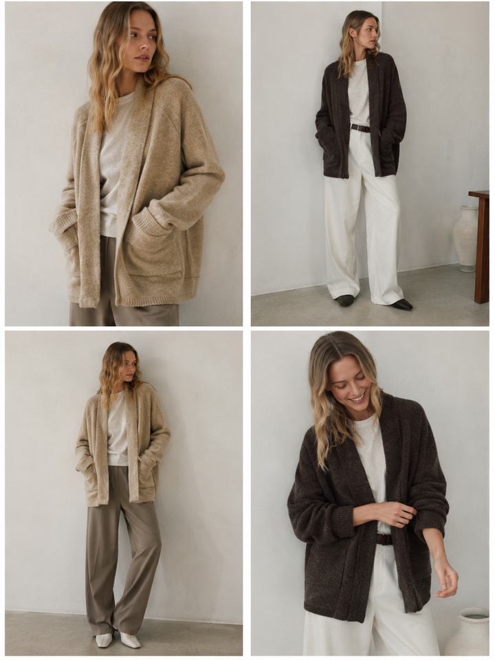 Long-Strickcardigan mit Schalkragen & Taschen