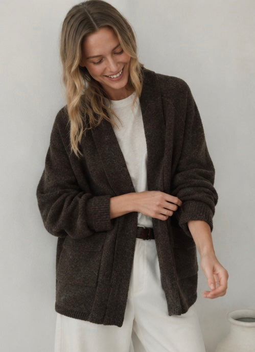 Long-Strickcardigan mit Schalkragen & Taschen